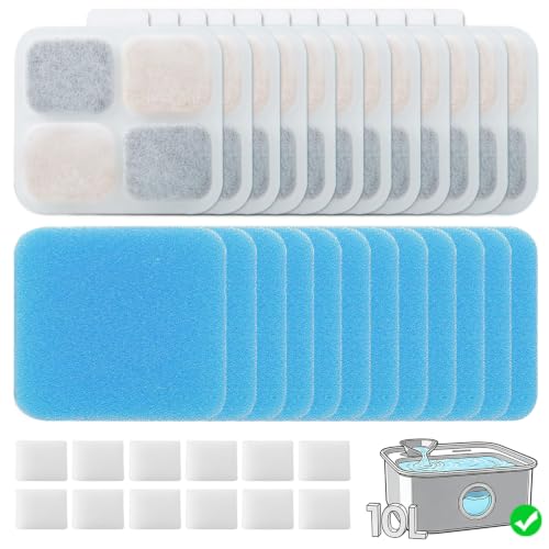 16 Set Replacement Filters for Oneisall PW07SAU 10L/2.64Gal Stainless Steel Dog Water Fountain, Includes 16 Filters & 16Pre-Filters & 16 Pump Sponges