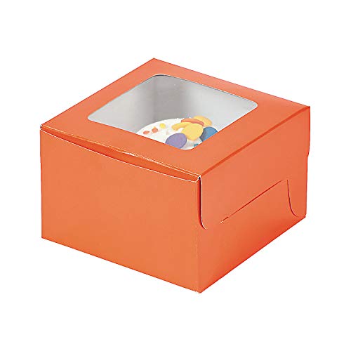 Fun Express Orange Cupcake Boxes, 12 count - Each with Clear Window - Treat Boxes for Birthday Party, Events, Baby Shower, Wedding, and More