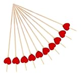 LOPUNER 100個 使い捨てバンブー製ハート型フルーツピック 装飾用カクテル串 パーティー 結婚式 クリスマスの前菜 デザート用料理串