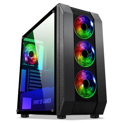 Spirit Of Gamer - Rogue VI - ATX/mATX/ITX PC PC obudowa - front i ściana z hartowanego szkła - 4 Adresowalne wentylatory LED RGB 120 mm - kompatybilne z Aura/MSI Mystic/ASROCK 3Pin