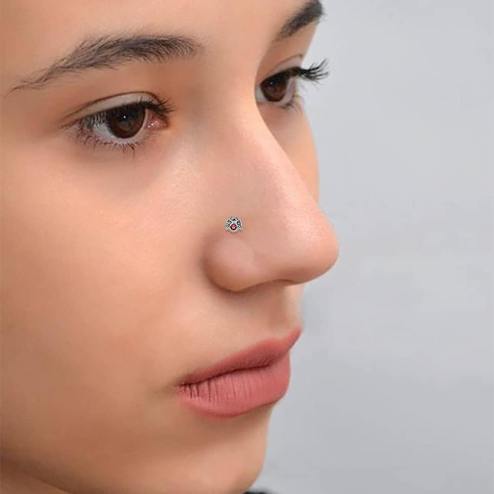 Crystal Stone Spider Design 22 Gauge 925 Sterling Silver Ball End Nose Pin - Nose Stud - Tiny Nose Ring - Nose Piercing Body Jewelry