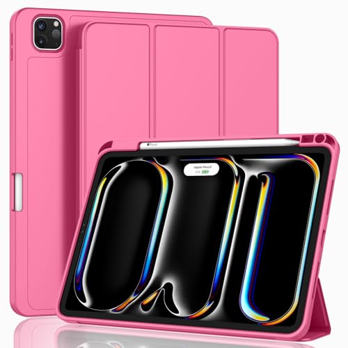ZryXal iPad Pro 11 Inch Case (M5) 2025/ (M4) 2024 (Model: A2836/A2837/A3006), Trifold Stand Smart Cover with Pencil Holder and Soft TPU Back, Auto Wake/Sleep (Peach Red)
