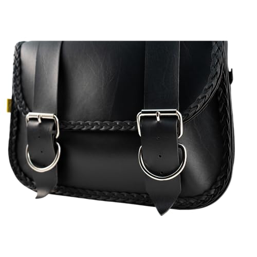 Image of Willie & Max Dowco 58330-20 Braided Series: Synthetic Leather Large Straight Motorcycle Saddlebag Set, Black, Universal Fit, 15 Liter Each /30 Liter Total Capacity