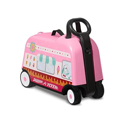 Toddler Carry-on Storage Ride-on Toy, 17-inch Long Radio Flyer 3-in-1 Happy Trav’ler Ice Cream Truck, Ages 2-5 Years