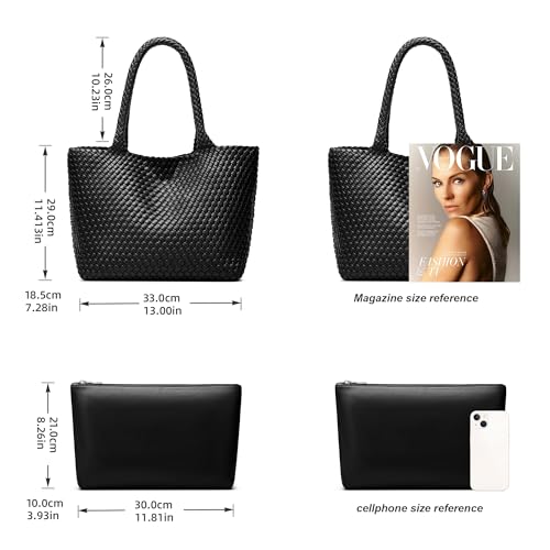 Bolso Tote tejido para mujer de cuero vegano con clutch desmontable miniatura 6