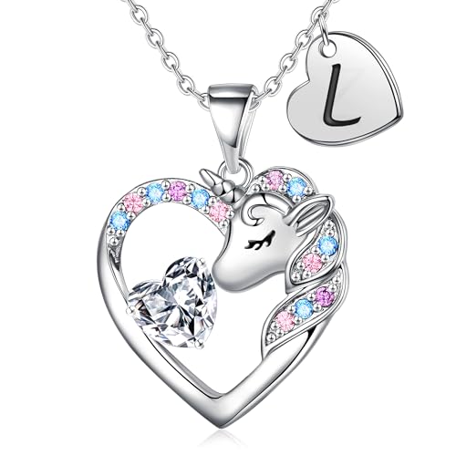 TINGN Einhorn Geschenke für Mädchen - Einhorn Kette Halskette Mädchen Kette mit Buchstaben L Schmuck Geburtstagsgeschenk für Kinder Geschenke 4 5 6 7 8 9 10 Jahre Kinder Tochter Enkelin
