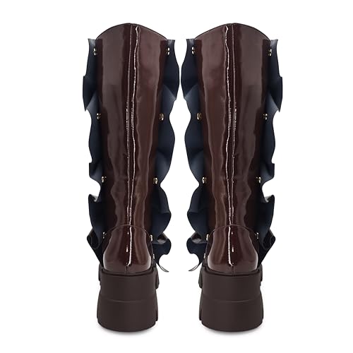 RKQ Women's Wide Calf Platform Slouchy Fold Over Combat Mid-Calf Block Heel Detachable Pull-On Panel Shark Boots4