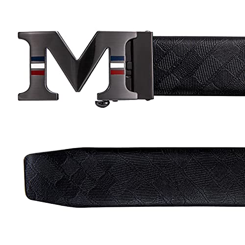 Image of Dubulle Designer Men's Belts, Ratchet Leather Sliding Buckle Dress Belt | 1 3 /8 inch(3.5cm) Genuine Leather Adjustable Strap, Automatic Ratcheting Buckles, Gift‑Boxed, Trim to Fit, for Business Casual