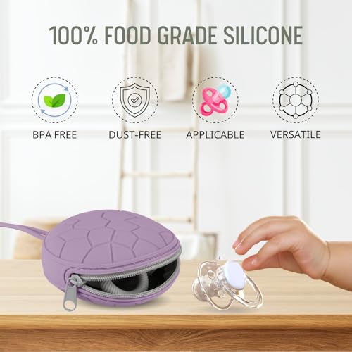 Image of Silicone Pacifier Holder Case, BPA-Free Newborn Baby Silicone Pacifier Holder for Boys & Girls (Soft Lilac /Blush)