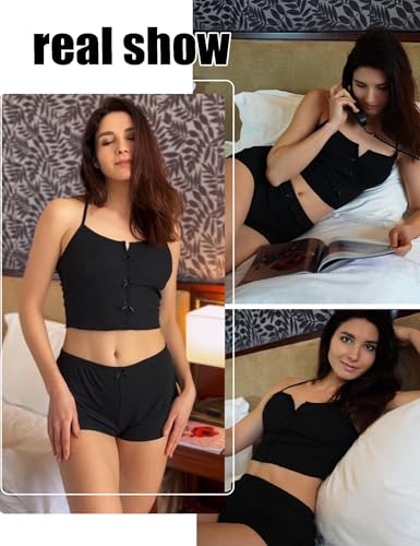 Avidlove Cami Short Set for Women Sexy 2 Piece PJ Set Ribbed Lingerie Sleepwear Set Cute Nightwear with Bow3