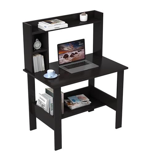 Image of Callas ST-40 Wooden Study Table with Hutch & Bottom Storage - Multi-Purpose Office Desk for Laptop, Computer, Writing & Study - Durable Engineered Wood Workstation for Home & Office (Black, ST-40)