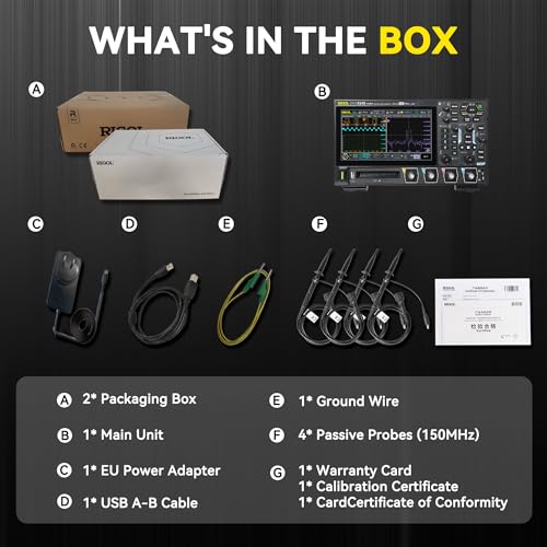Image of RIGOL Digital Oscilloscope DHO914S 125 MHz 4-Ch + 16 Digital 1.25 GSa /s 12-bit 50 Mpts UltraAcquire 1,000,000 wfms /s AFG + Bode Plot LAN /USB /HDMI SCPI for Power & Embedded