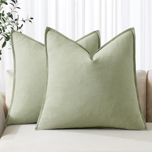 MIULEE Decorative Linen Pillow Covers 18x18 Inch Light Green ​Boho
