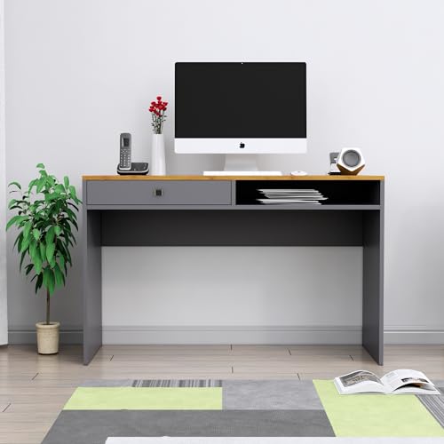 Image of Bniture Wooden Study Table for Home | Engineered Wood Study Table with Storage Shelf & Drawer | Multi Purpose Computer Desk for Writing & Study | Laptop Table for Study Room | Slate Grey & Giant Wood