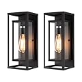 mirrea 14" Classic Outdoor Wall Sconce 1 Light in Matte Black Rectangular Metal Frame and Clear Glass Shade Waterproof Porch Light Patio Light Pack of 2