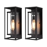 mirrea 14' Classic Outdoor Wall Sconce 1 Light in Matte Black Rectangular Metal Frame and Clear Glass Shade Waterproof Porch Light Patio Light Pack of 2