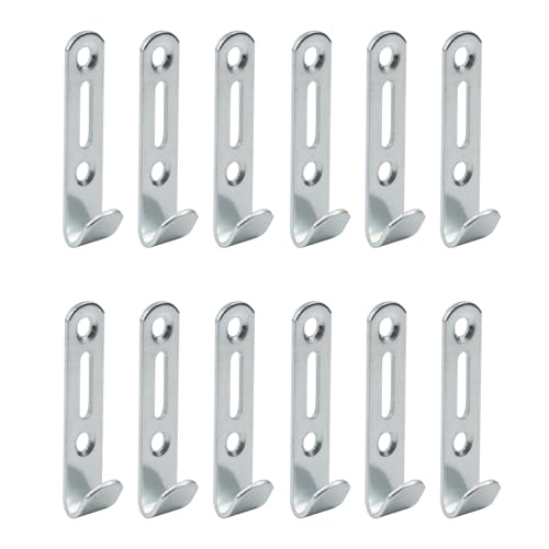 Image of 12pcs 50 lb Heavy Duty Hanger Iron Picture Hanger Wall Mounted Mini J Hook for Hanging Mirror Picture Frames Photos Artwork Wall Decor Keyhole Hangers (Double holes, Silver)