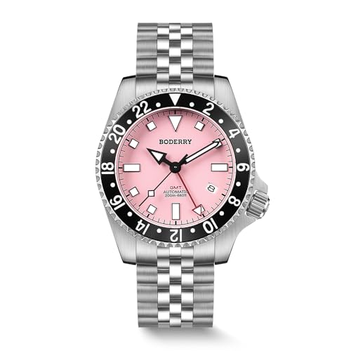 Image of BODERRY Men's Watch Titanium Automatic 200M Waterproof Diver Watch with GMT Automatic Movement and Titanium Bracelet-Admiral