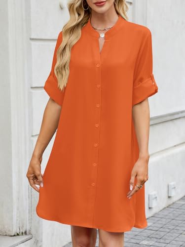 Image of PerZeal Womens Sexy V Neck Button Down Shirt Dresses Summer Short Sleeve Casual Loose Blouses & Button-Down Shifts Cover Ups