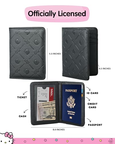 Hello Kitty Passport Holder for Travel Official License, Black Passport Cover for Women, Sanrio Gifts3