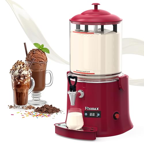 Vtsmax 10L/2.6Gal Commercial Hot Chocolate Machine Hot Drink Dispenser, 86-194°F Intelligent Temperature Control Hot Beverage Maker for Chocolate, Cocoa, Milk, Coffee, Juice, Red