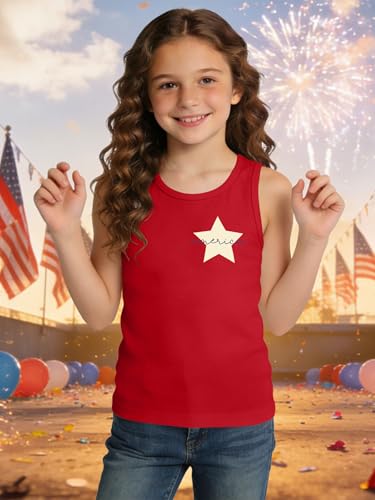 Image of Ithalt Girls 4th of July Tank Top for Kids Boys USA Patriotic Shirt American Flag Tshirt Red White and Blue Sleeveless