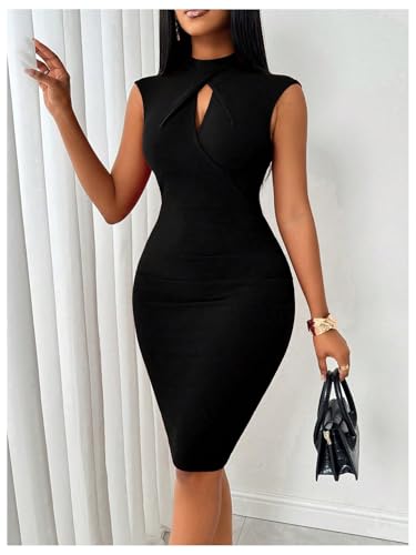 Floerns Women's Cap Sleeve Cut Out Front Bodycon Short Dress Elegant Pencil Dress3