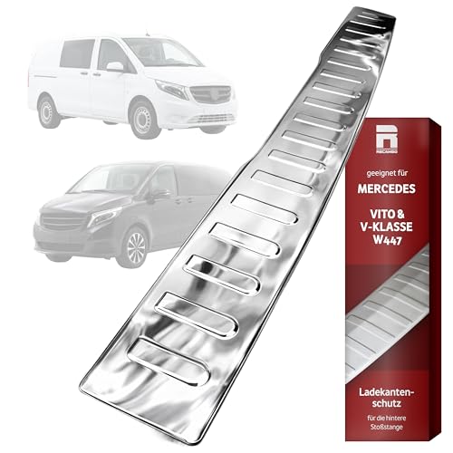 RECAMBO Ladekantenschutz Edelstahl kompatibel für Mercedes VITO W447, V-KLASSE W447 - Hochglanz poliert, Chrom Look - Styling und Schutz für die Stoßstange