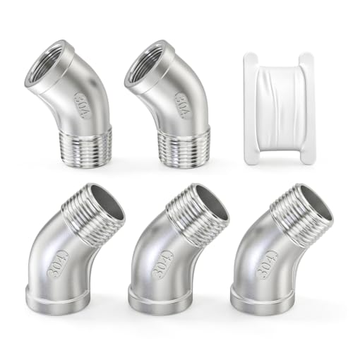 TAISHER 5PCS 304 Stainless Steel 45 Degree elbow,1/2“ NPT Female Pipe to 1/2” NPT Male Pipe Fitting