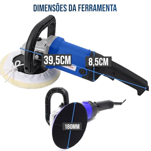 Politriz Lixadeira Multifunções Automotiva 7 1400W 180mm 3000RPMPolidor Máquina de Polir Elétrica Pr
