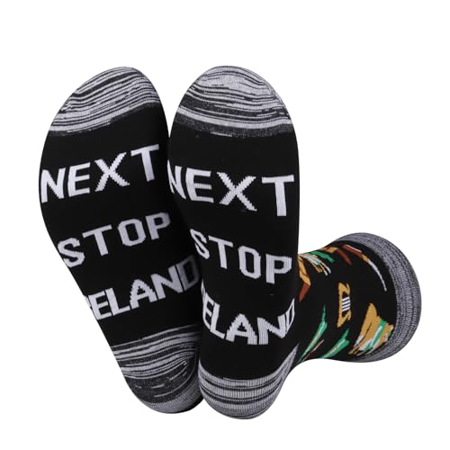 JXGZSO Irland Trip Geschenk Next Stop Irland Socken Irland Reisegeschenk Irland Themensocken Irland Symbole Souvenir Geschenk, Next Stop Irland, M-L Tall