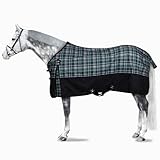 HORZE Nevada 1200D Lightweight Waterproof Horse Turnout Sheet with Fleece Lining (No Fill) - Dark Navy/Storm Green - 75 in
