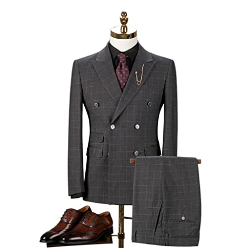 YFQHDD Herren Slim Plaid Zweireihig Britischer Stil Anzug Bräutigam...