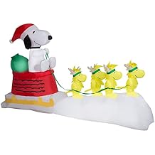 8.5 Gemmy Airblown Inflatable Peanuts Snoopy in Dog Bowl Sleigh w/ Woodstock Scene Yard Decoration 111934