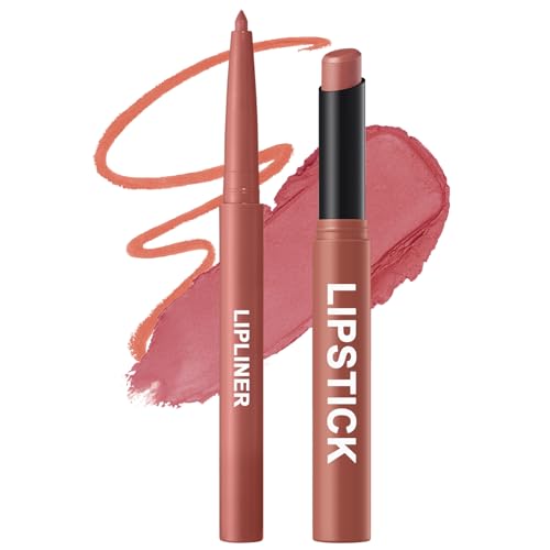 Erinde Juego de lápices de labios y pintalabios, acabado mate, duradero y altamente pigmentado, maquillaje de labios suave, para contornos perfectos y sensación de terciopelo mate #04