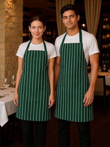 Image of 100% Cotton Cooking kitchen Apron for Women and Men chef apron With adjustable neckstrap and ties with center pocket with strong and durable cotton apron