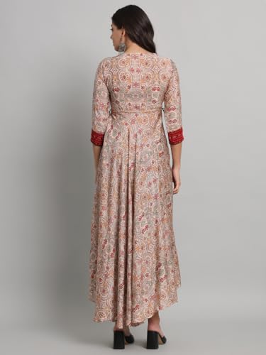 Image of Rapsodia Womens Cotton Green & Brown Floral Printed Flared Kurta