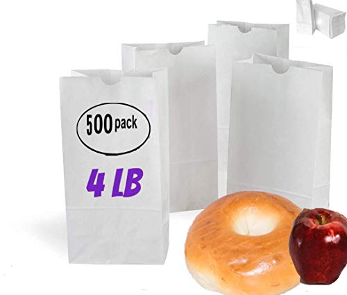 White Lunch Bags 4 Pound White Paper Bag Pack of 500 Lunch Bags White Paper Great for Crafts, 4 lb White Lunch Bags, Party Bags, Puppets, Envelopes and White Paper Pharmacy Bags 4lb Paper Bags