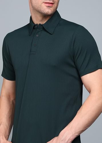 Image of INKKR Men Soild Polo Neck Texture T-Shirt