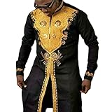 ** Característica: cuello levantado, manga larga, ajuste delgado, ropa tradicional africana, gráfico tribal étnico, estampado de oro metálico, camisetas con botones estampados africanos para verano, primavera y otoño.