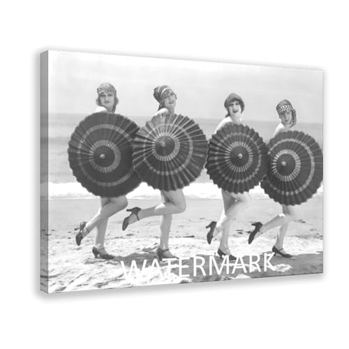 Impression sur toile femmes sur la plage décoration murale noir et blanc pour salon