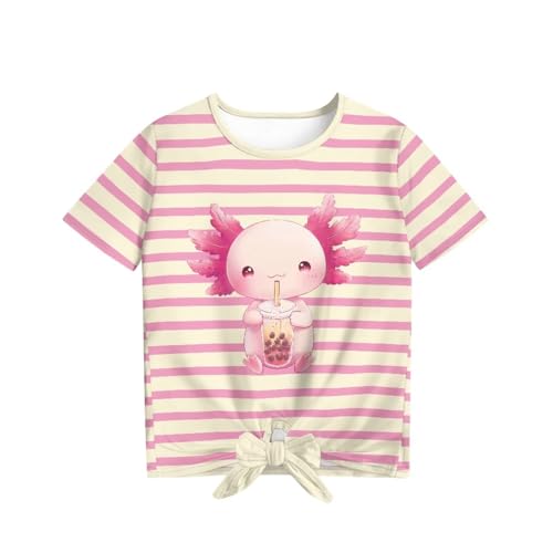 Xhuibop Cute Summer Tops for Girls Short Sleeve Shirts Tie Knot Design Blouse, for Age 5-12