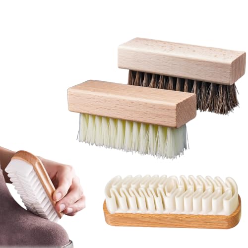 Set di 3 Spazzole per Pulizia Scarpe in Pelle Scamosciata, Nabuk e Liscia, con Spazzola in Plastica, PP e Setole di Crine per Kit Manutenzione Calzatura
