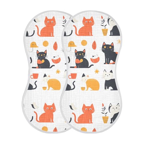 2 Pack Baby Burp Cloths, Soft Absorbent Burping Cloths for Babies, Cotton Milk Spit Up Rags, Large Size for Newborns, Baby Boys and Girls (Cartoon Cat Set)2
