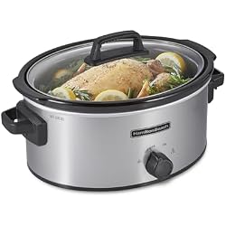 Hamilton Beach 6-Quart Slow Cooker with 3 Cooking Settings, Dishwasher-Safe Stoneware Crock & Glass Lid, Silver (33665G)