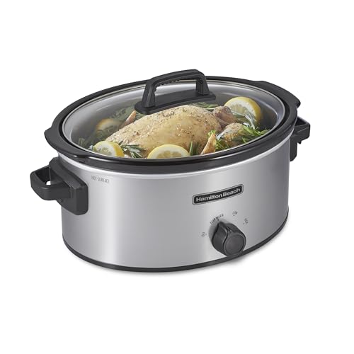 Comparison: Hamilton Beach Slow Cooker 6 Hamilton Beach 6-Quart Slow Cooker with 3 Cooking Settings, Dishwasher-Safe Stoneware Crock & Glass Lid, Silver (33665G)