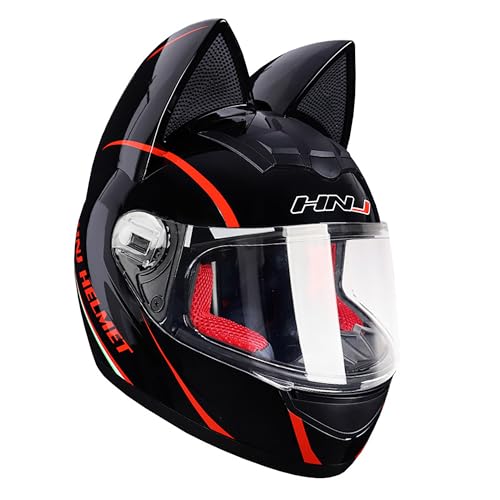 XLAOHUY BP-MRD1 猫耳 最新トレンド フルフェイス 多色展開 専用シールド 耐衝撃性 広い視野 UVカット 風防ガラス 通気性ライナー 洗える内装 多サイズ展開で快適フィット 紫外線防止 グレア防止 (Size:XL(60-62CM),Col