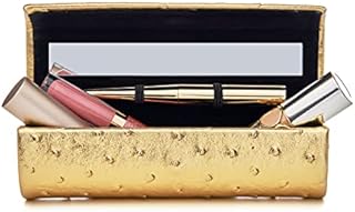 Susan Faris Beauty Case - Leather Cosmetic Case With Magnifying Mirror (Gold Ostrich)