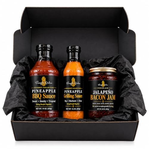 Pineapple Kitchen 3-Piece BBQ Gift Set, Pineapple Barbeque Sauce 19oz,