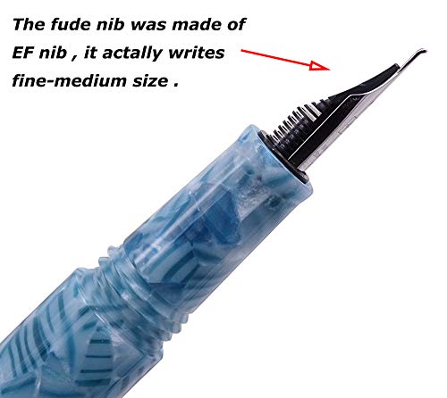 Erofa Majohn Fountain Pen Ef Fude Bent Nib & Glass Dip Pen Coral Sea Celluloid With Ink Converter Dual-Use Pocket Travel Ink Pen Gift Set For Signature, Art Drawing #TOP6